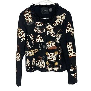 Michael Simon Vintage Leopard Print Cardigan Sweater Medium